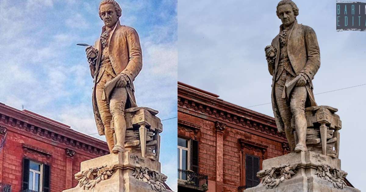 Bari, la statua di Piccinni non ha pi� in mano la penna d'oca: si � spezzata